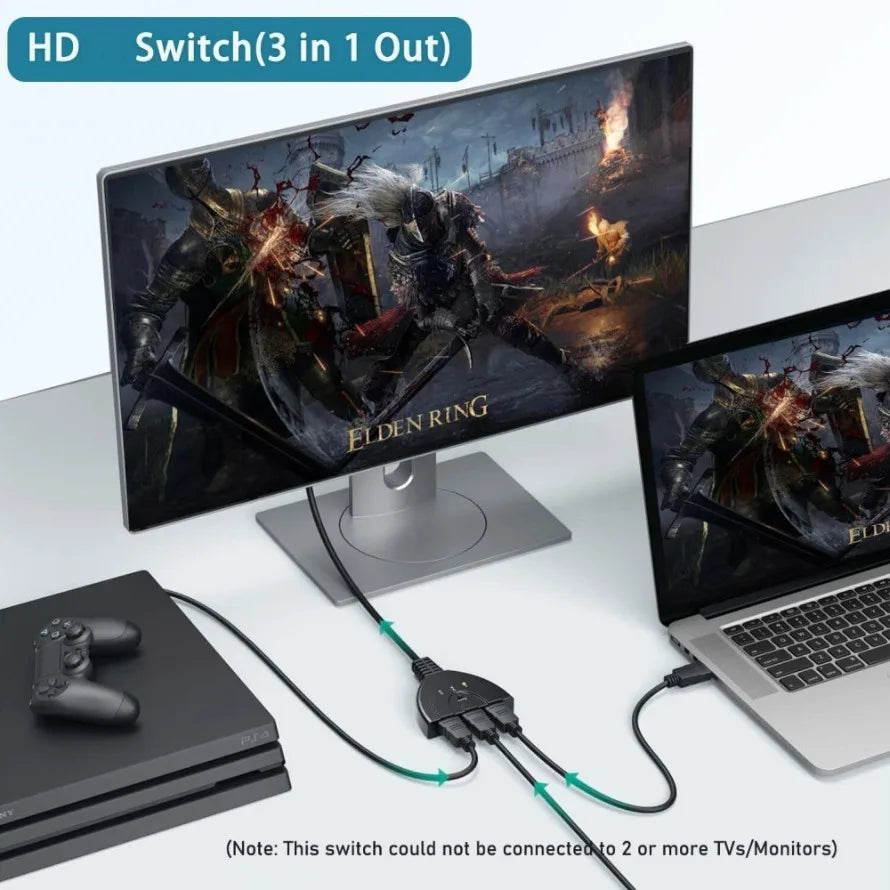 4K HDMI-Compatible Switch 3 Port HDMI-Compatible Switcher 3 In1 Out HDMI-Compatible KVM Switches for PS4 TV Box Xbox Roku HDTV