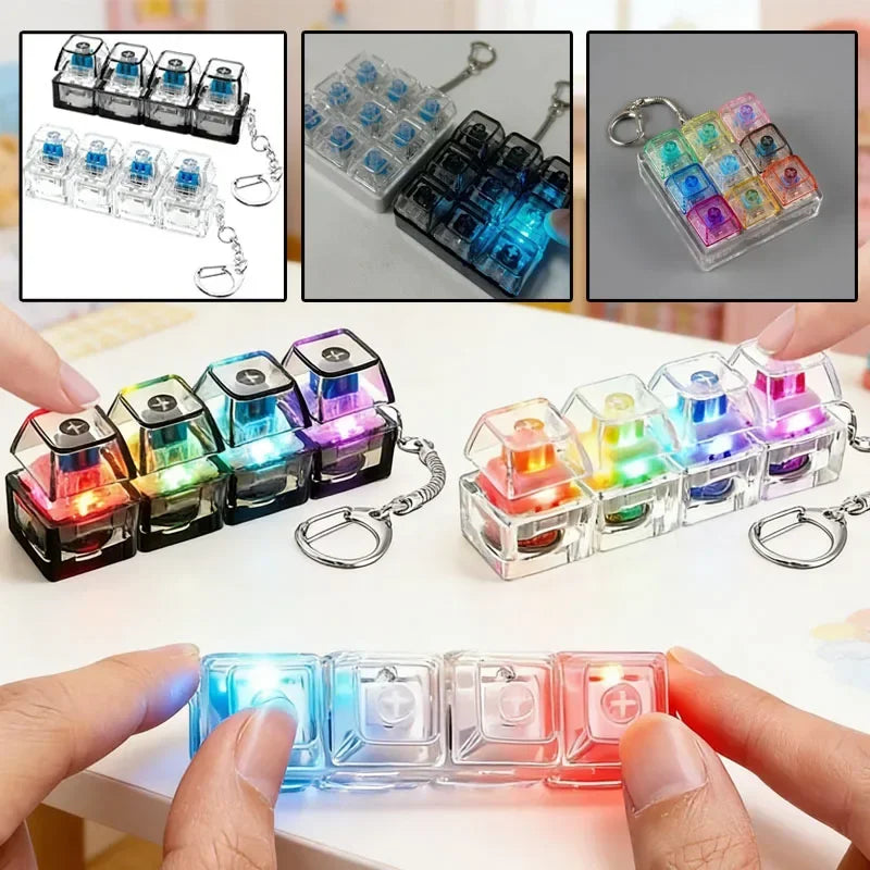 4-Button Fingertip Keyboard Keychain RGB Keyboard Fidget Toy With Lights For Stress Relief Decompression Calming