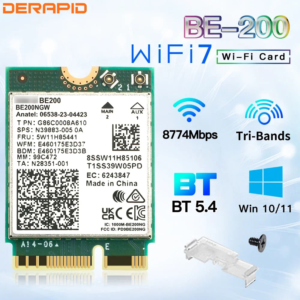 WiFi7 BE200NGW Tri-Band NGFF Wifi Adapter Bluetooth 5.4 BE200 M.2 Wireless Dongle For PC/Laptop For Win10/11 Better AX210/AX200
