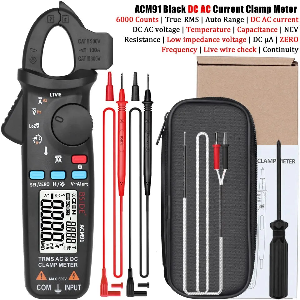 BSIDE ACM91 Clamp Meter True RMS with 1mA Precision & Temp Test