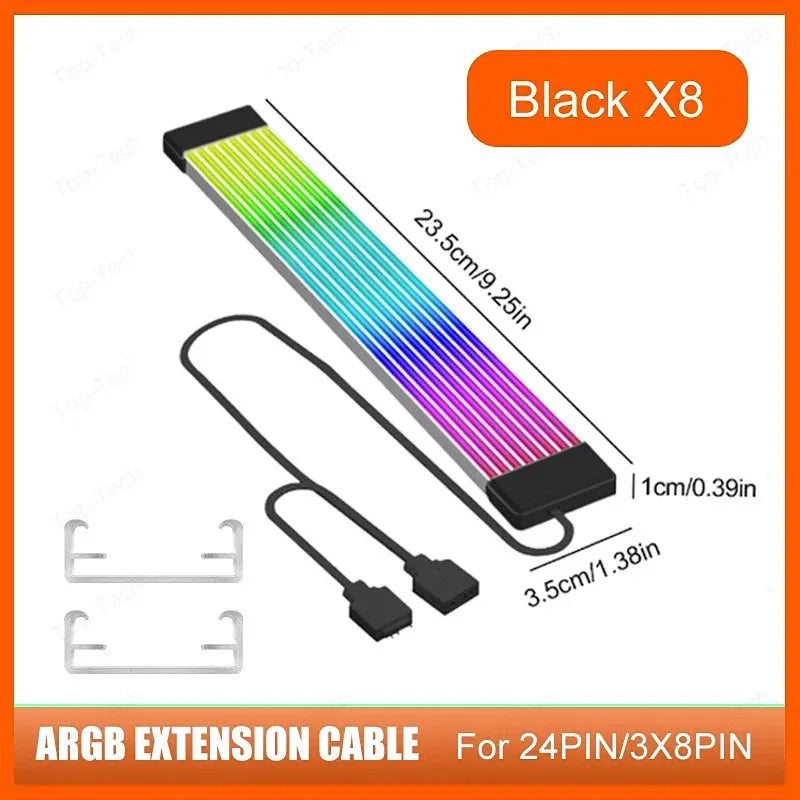 Suitable for Power Cables, Pc Rgb Light Strip, Pc Rgb Gpu 5V 3Pin Argb Synchronized Pc Extension Cable, Compatible with 6-Pin, 8-Pin, 12-Pin, 16-Pin, 24-Pin