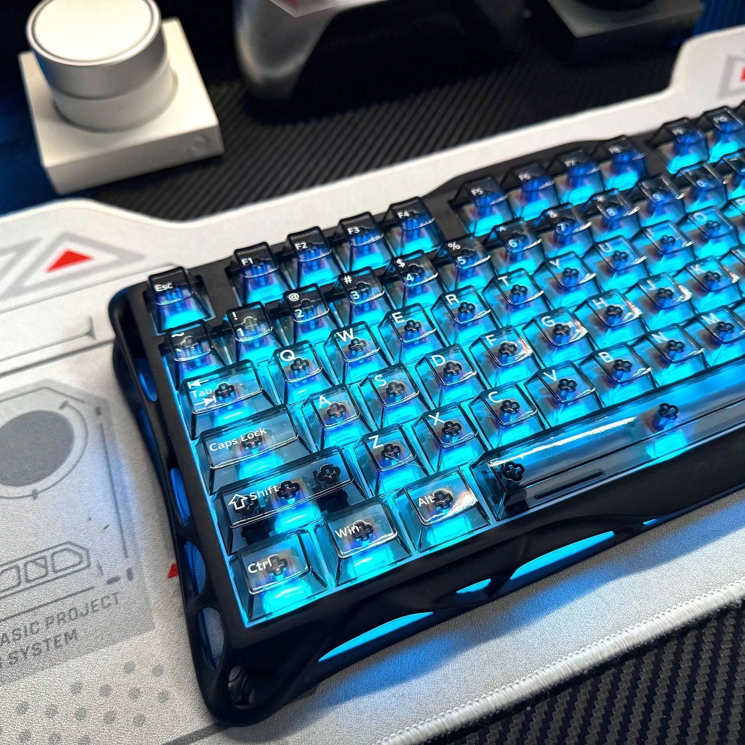 130 Keys Black Full Transparent PC Keycaps UV Printing Clear Crystal Key Caps Cherry Profile for MX Switches Gaming Keyboard
