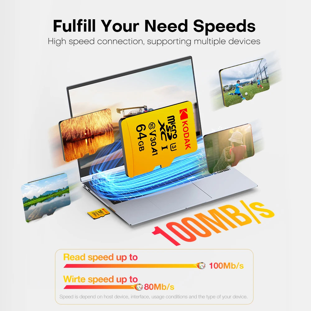KODAK Micro SD Card 32GB 64GB 128GB V30 U3 4K Yellow for Dash Cam Driving Recorder TF Card