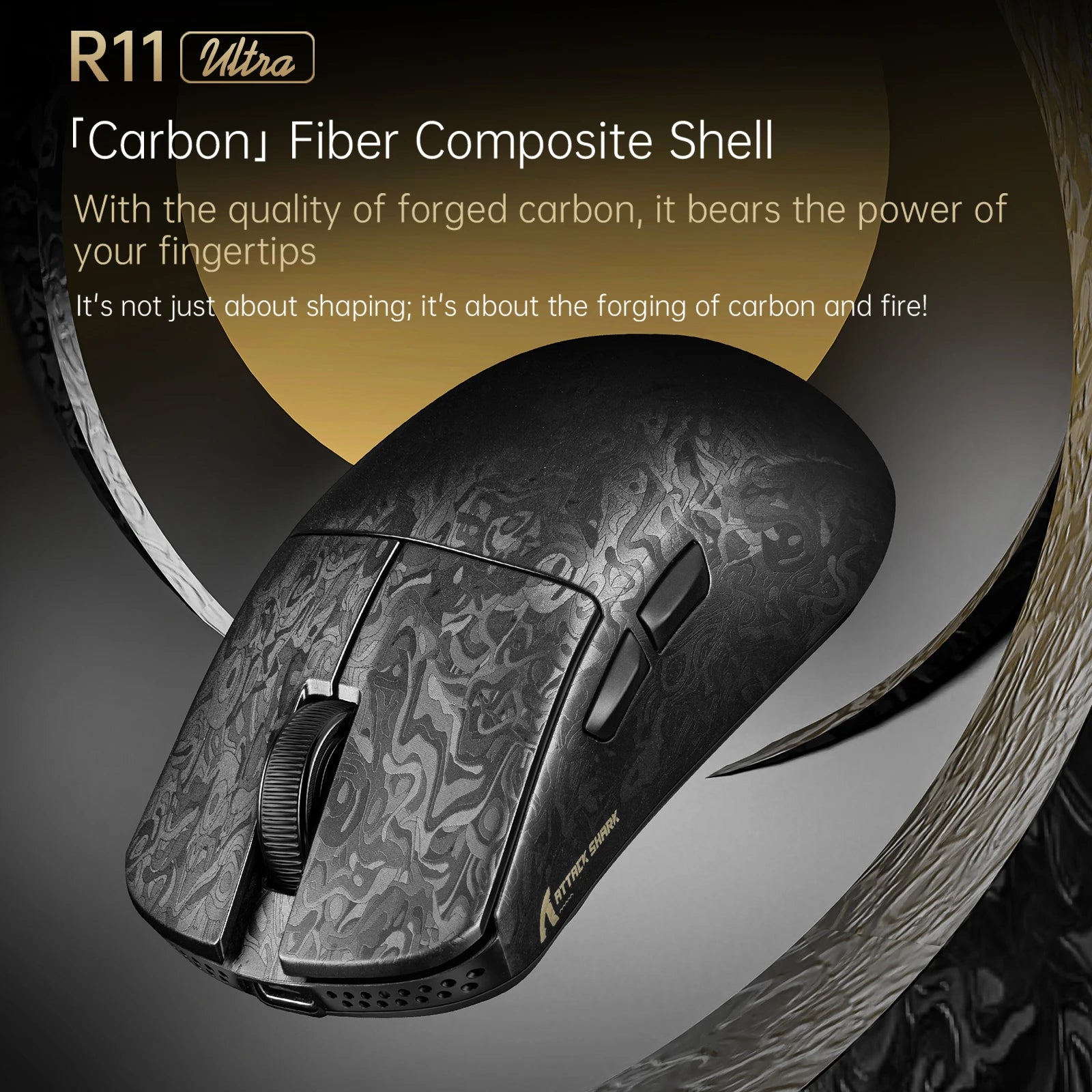 ATTACK SHARK R11 ULTRA Carbon Fiber Wireless Gaming Mouse, 8000Hz 49g 42000DPI, PAW3950MAX Nano-Metal Ice Coating BT/2.4G/USB-C