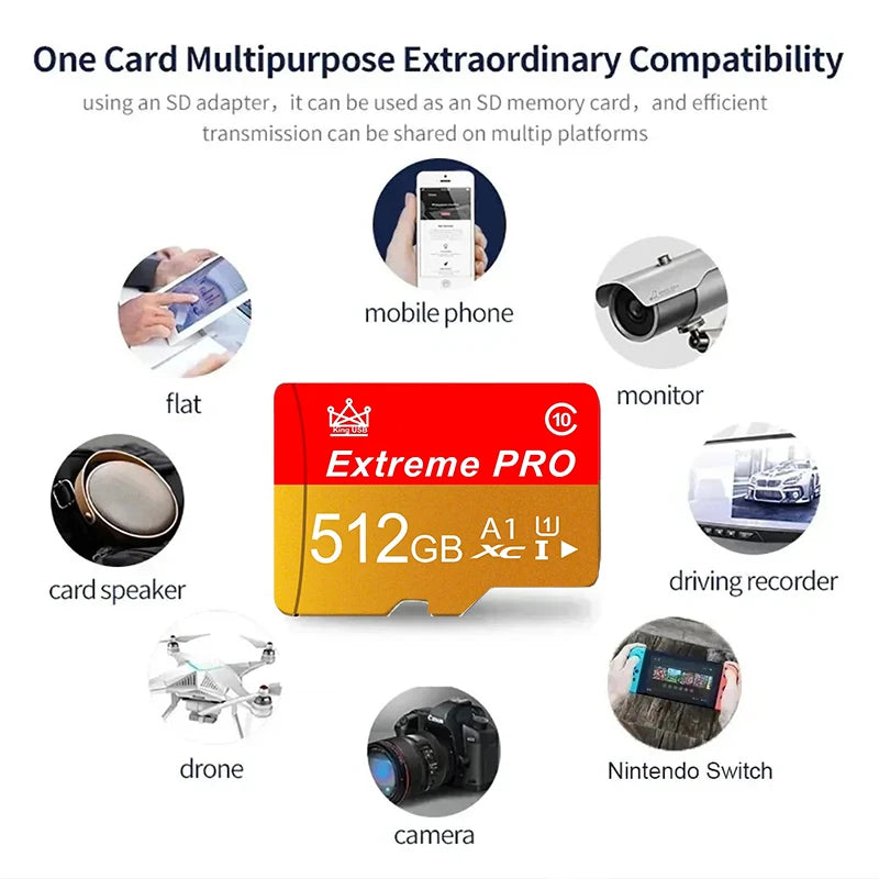 Class 10 Micro TF 256GB 512GB 64GB 32GB Memory 16GB 8GB High Speed Flash A1 Mini TF SD Card for Smartphone Camera Recording Stor