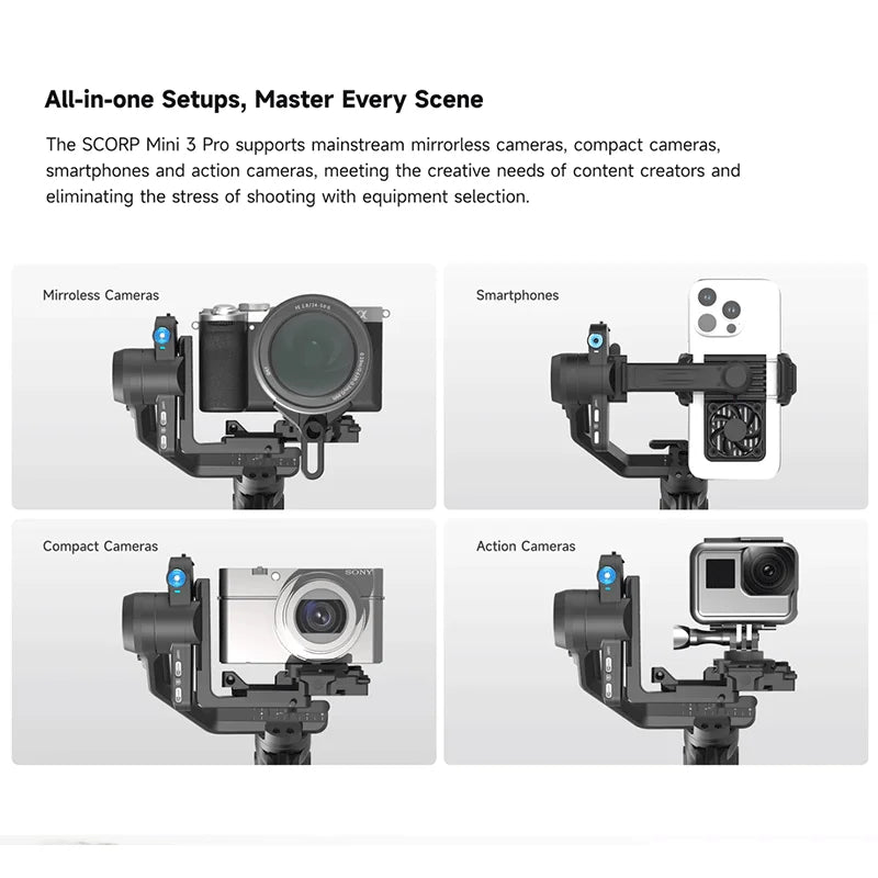 FeiyuTech SCORP Mini 3 Kit Gimbal Stabilizer with Built-in 4.0 Intelligent AI Tracking for Mirrorless Action Camera & Smartphone