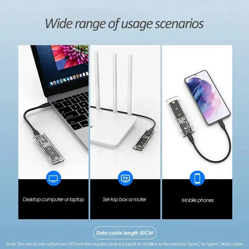 M.2 NVME PCIe NGFF SATA Dual Protocol SSD Case Clear USB Type C PCI-E M2 SSD Transparent External Enclosure Hard Disk Box