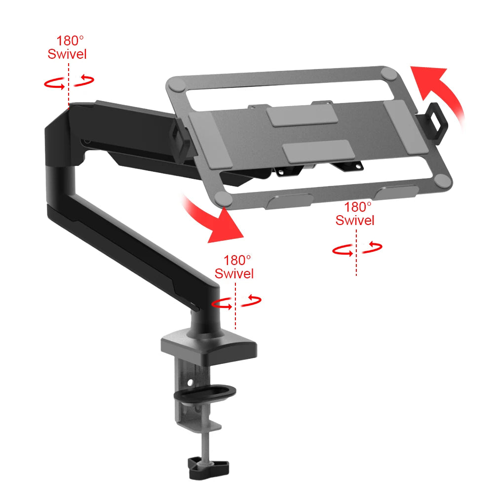 Aluminum Desktop Mount Fully Adjustable Laptop Desk Mount 2-9kg Gas Spring Arm Up To 17.3 Inch Laptop Tray Desktop Stand Clamp