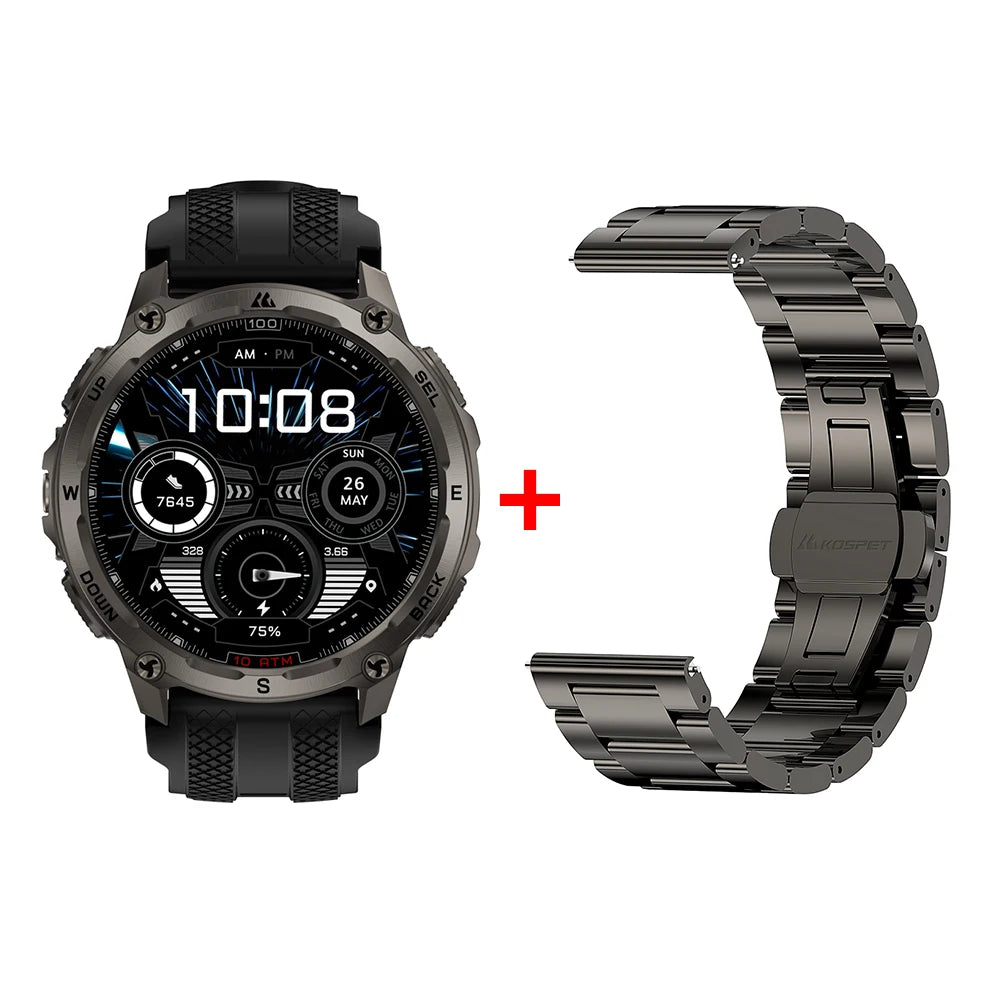 KOSPET Tank T4 Men's Rugged Smart Watch Military Grade GPS Stainless Steel 100M Waterproof 45M Freediving 24/7 Health Monitor