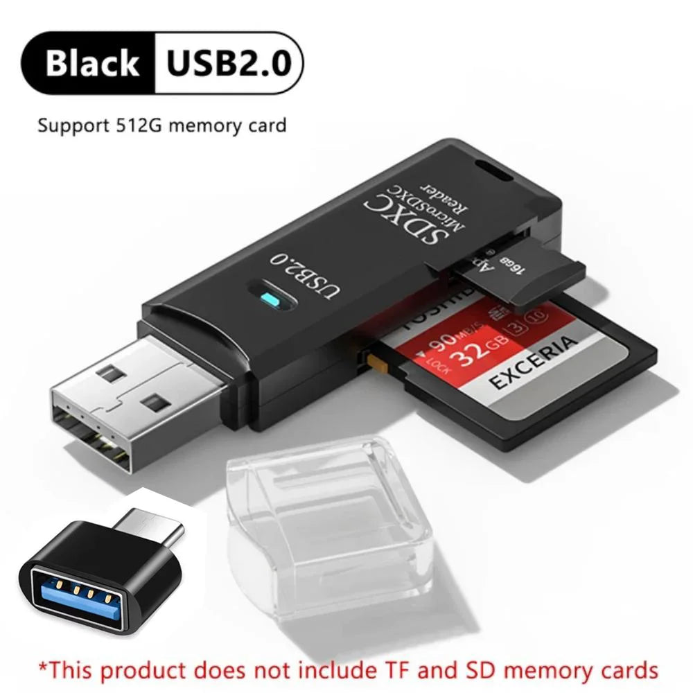 2-in-1 USB 3.0 High Speed Card Reader TF Memory Card Adapter Portable USB Flash Drive Design for PC Laptop Office Accessories