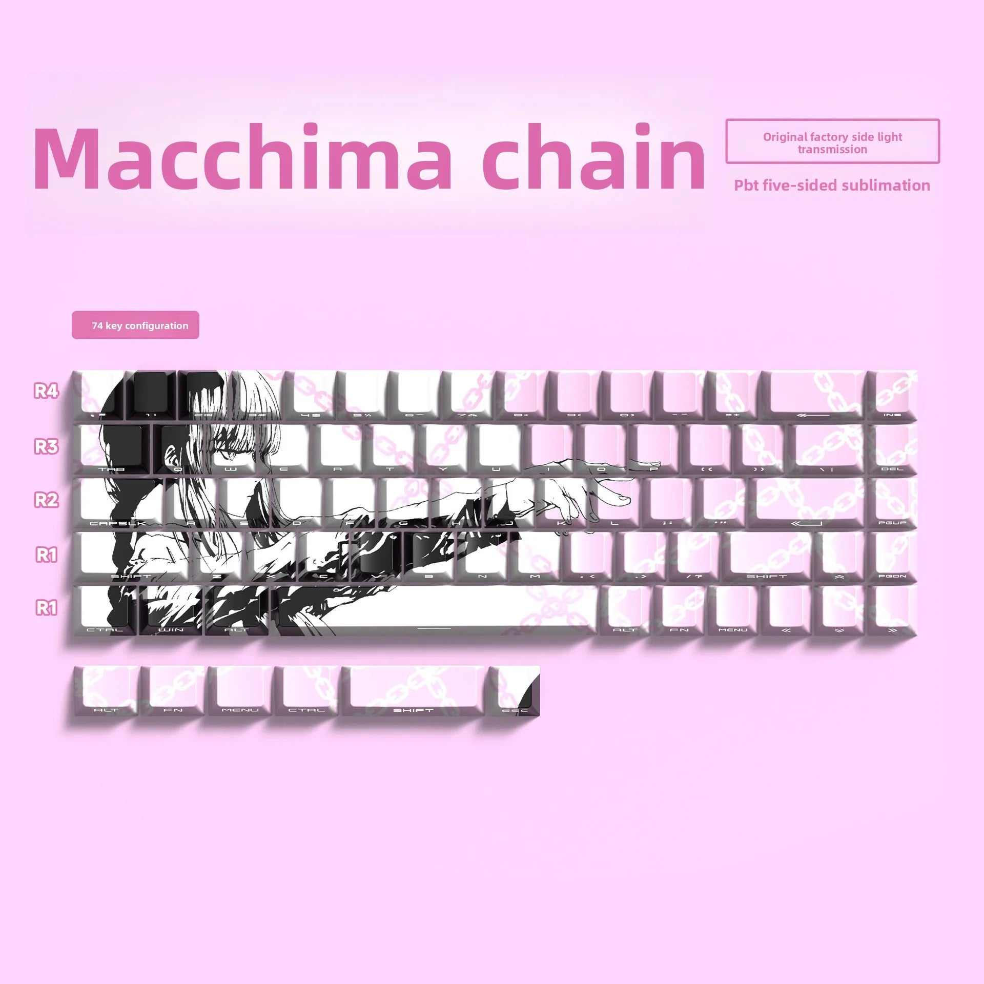 Chains Makima-style Keycaps - Original Height Side-printed Translucent PBT Keycaps, Compatible with 60%/68%/75% Keyboards