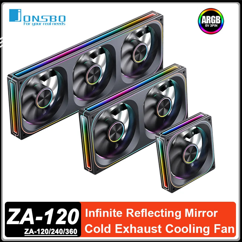 JONSBO ZA-120/240/360 Case Cooling Fan ARGB 12cm Connected Building Block Fan PWM Silent Chassis Fan