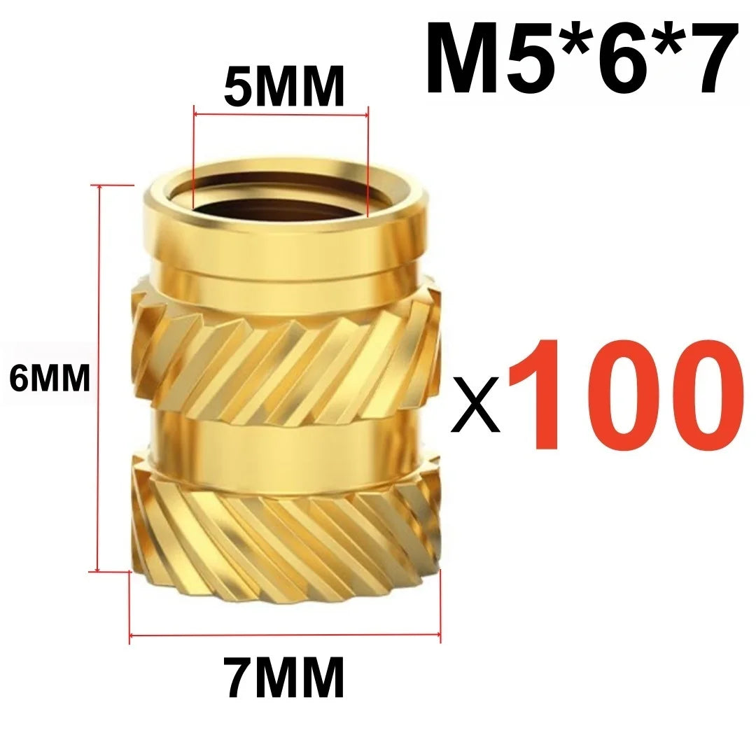 50/100 Pcs Heat Insert Embedment Nut M3 M4 M5 Threaded Knurled Brass Screw Nuts For 3D Printer Voron 2.4 And Others