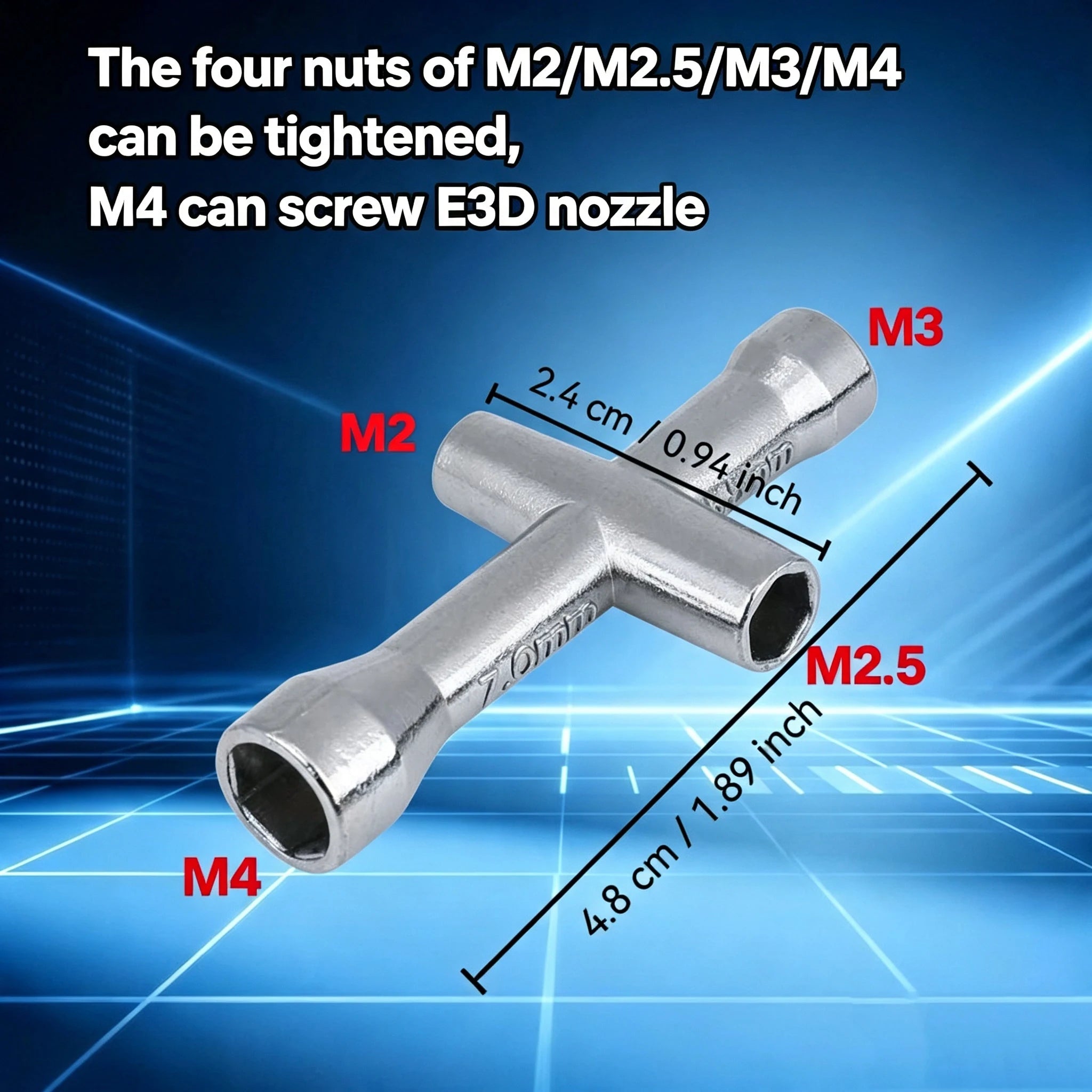 4 in 1 3D Printer Nozzle Tool M2 M2.5 M3 M4 Screw Nut Hexagonal Cross Wrench For E3D V5 V6 Bambu X1 P1 A1 Nozzle Mini Spanner