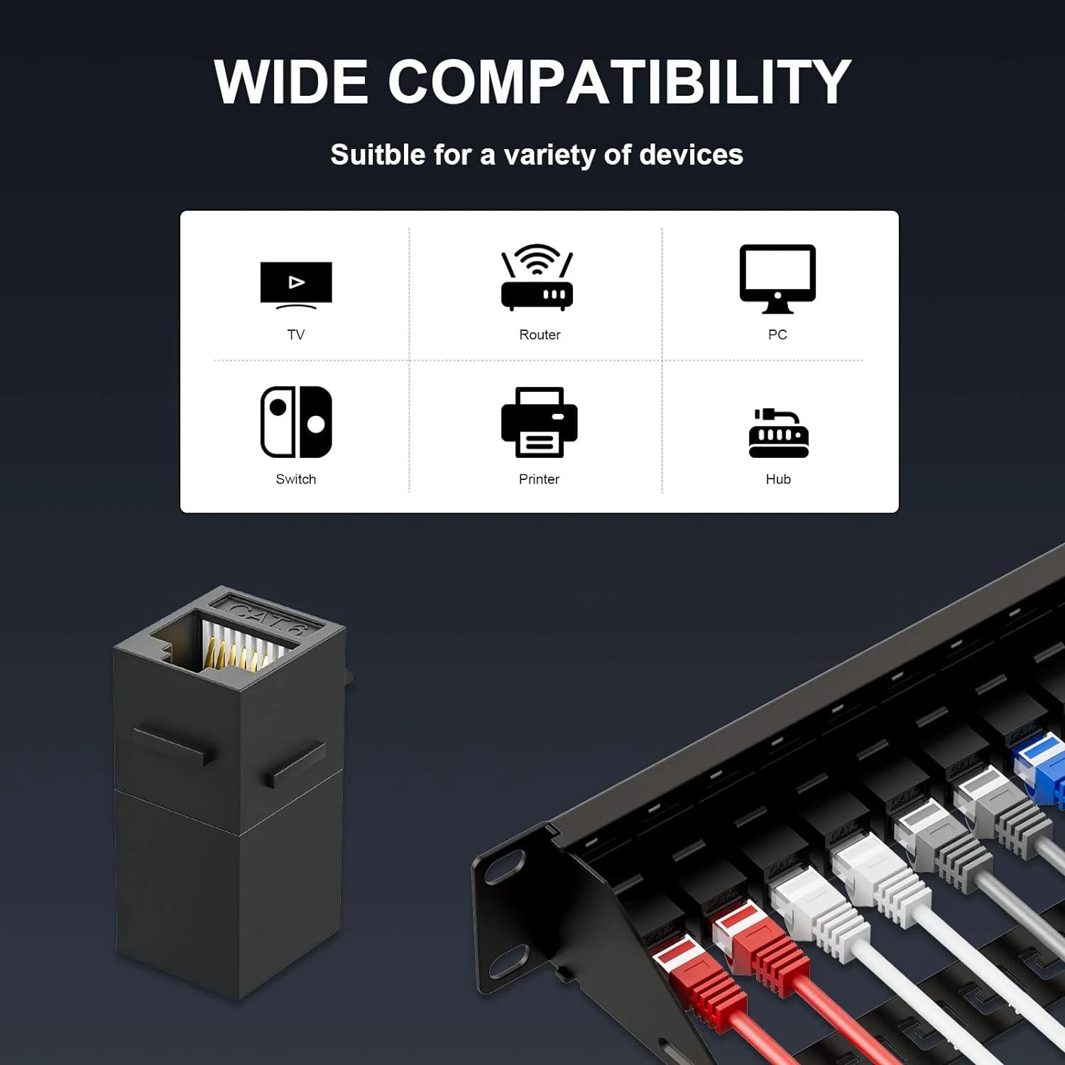 Natalink Patch Panel 24 Port Cat6 with Coupler Keystone Back Bar 19 Inch 1U Ethernet RJ45 Network Rackmount Coupler Patch Panel