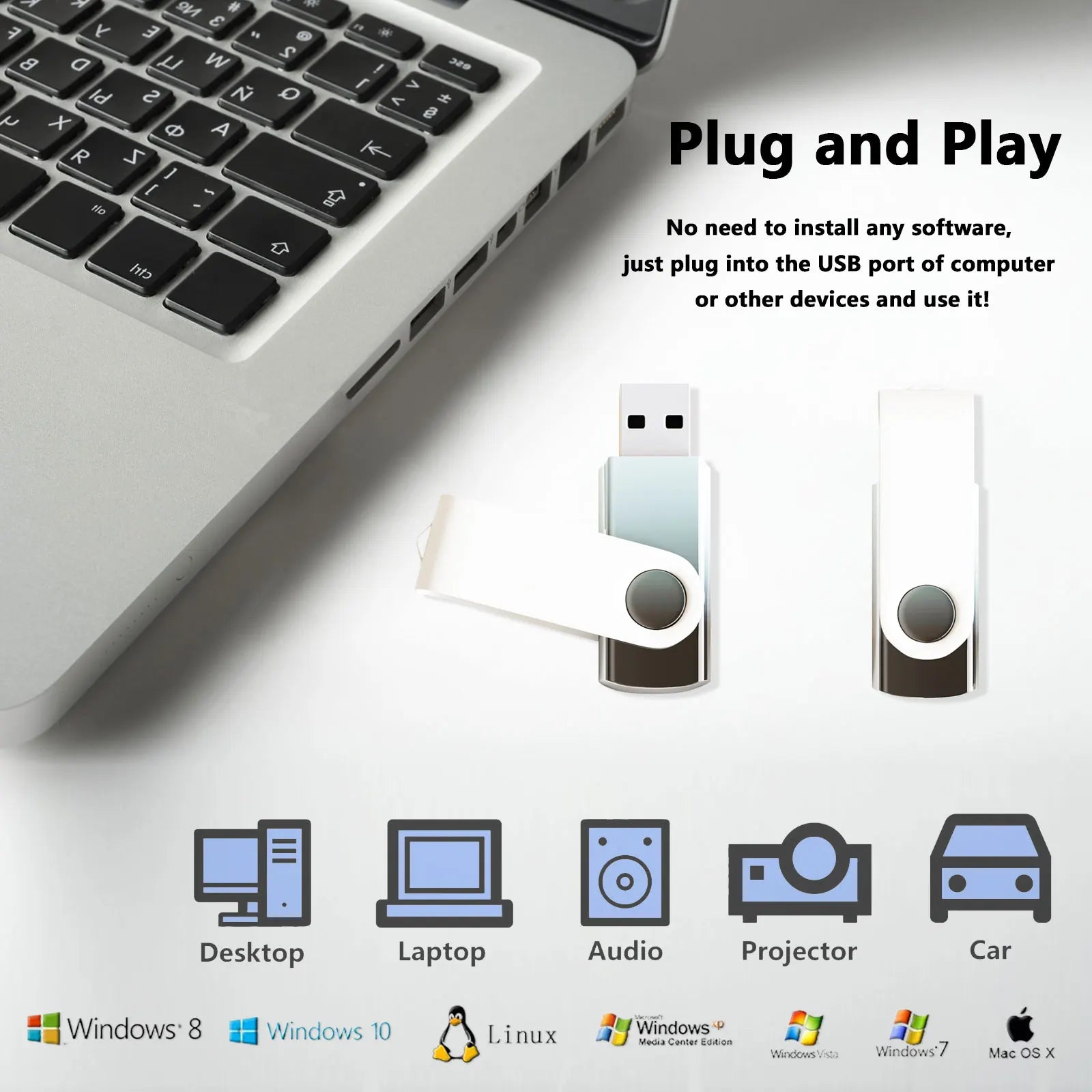 10Pack 4GB 32GB 128MB USB Flash Drives Gradient Color 2.0 Memory Stick Wholesale Bulk Swivel Design Thumb Drive for Data Storage