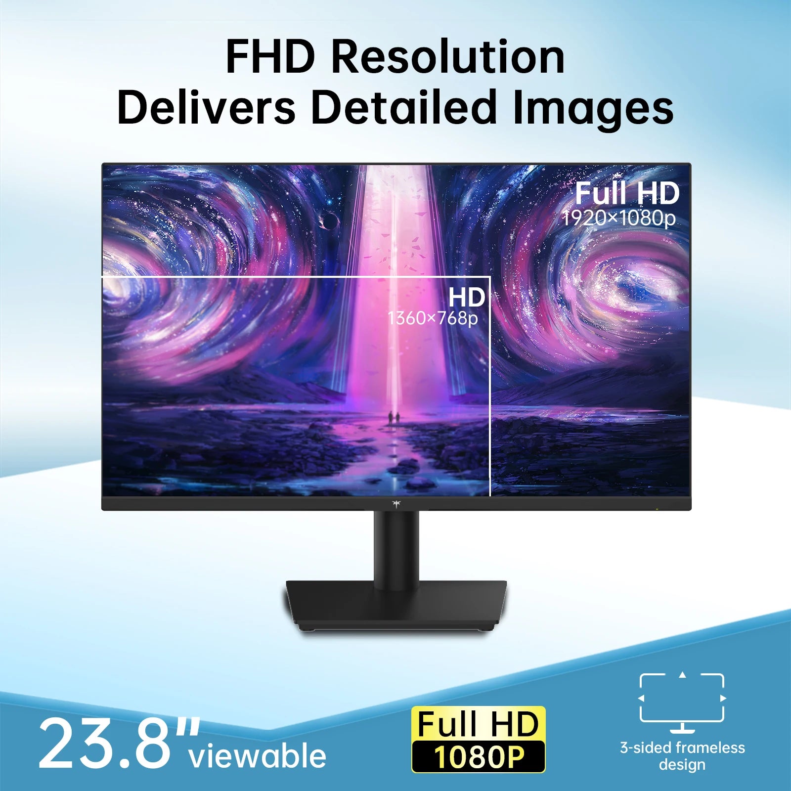 24 inch 1080P Monitor 100Hz, FreeSync Gaming Moniter, PC Monitors for Office, HDMI, VGA, Earphone Ports, HDR10, ZeroFrame Design