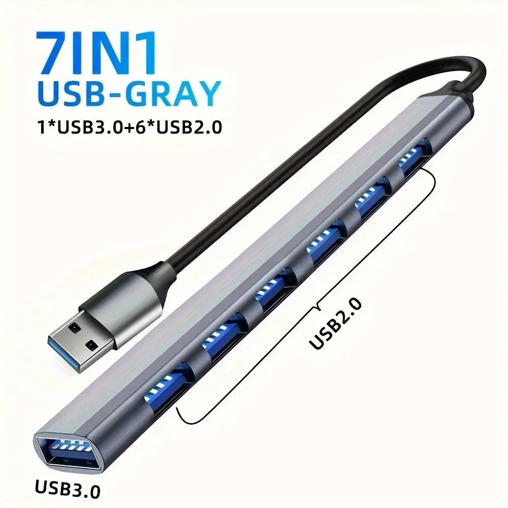 USB C Hub 3 0 Aluminum 7 in 1 USB Extender Splitter with 1 USB 3 0 Port 4 USB 2 0 Ports and 2 USB C Ports for Laptop PC