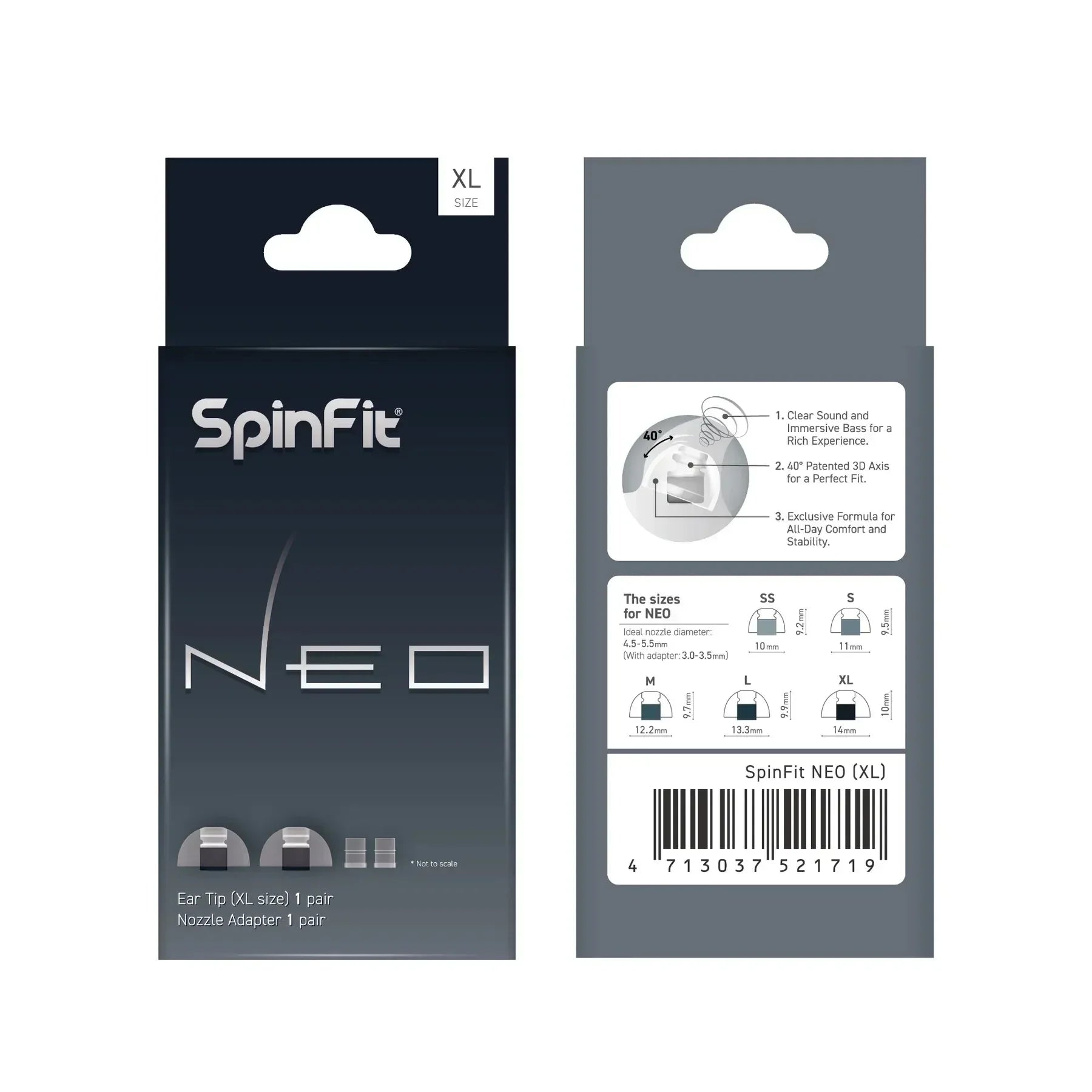 SpinFit NEO for IEM Silicone Patented Eartips Secure Fit Comfort Reduce Allergic Reaction with Adapters for Slim Nozzles 1 pair