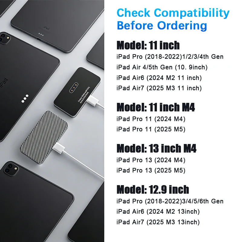 18W Magnetic Wireless Charger for iPad Pro Air 11/12.9/13 inch, Fast Smart Charger with 5.56ft USB-C Charging Cable