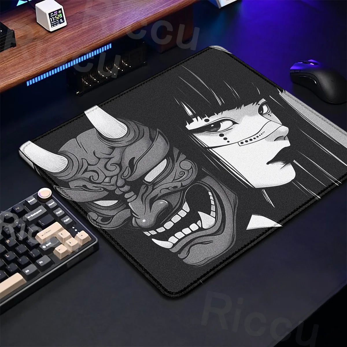 Small Size Anime Mouse Pad Oni Mask Girl Premium Deskmats Game Professional E-Sports Mousepad High Quality Non-slip Keyboard Pad