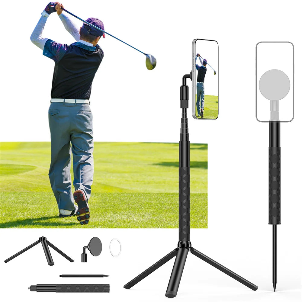 Aluminum Magnetic Golf Monopod Magnet Selfie Stick Golf  Tripod Stand for Golf Traing Aid Swing Recording for Magsafe iPhone