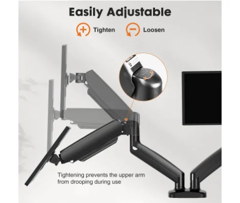 Dual Monitor Stand Arm, Gas Spring 2 Monitor Desk Mount Adjustable Height Swivel VESA Bracket With Clamp And Grommet Base Fits