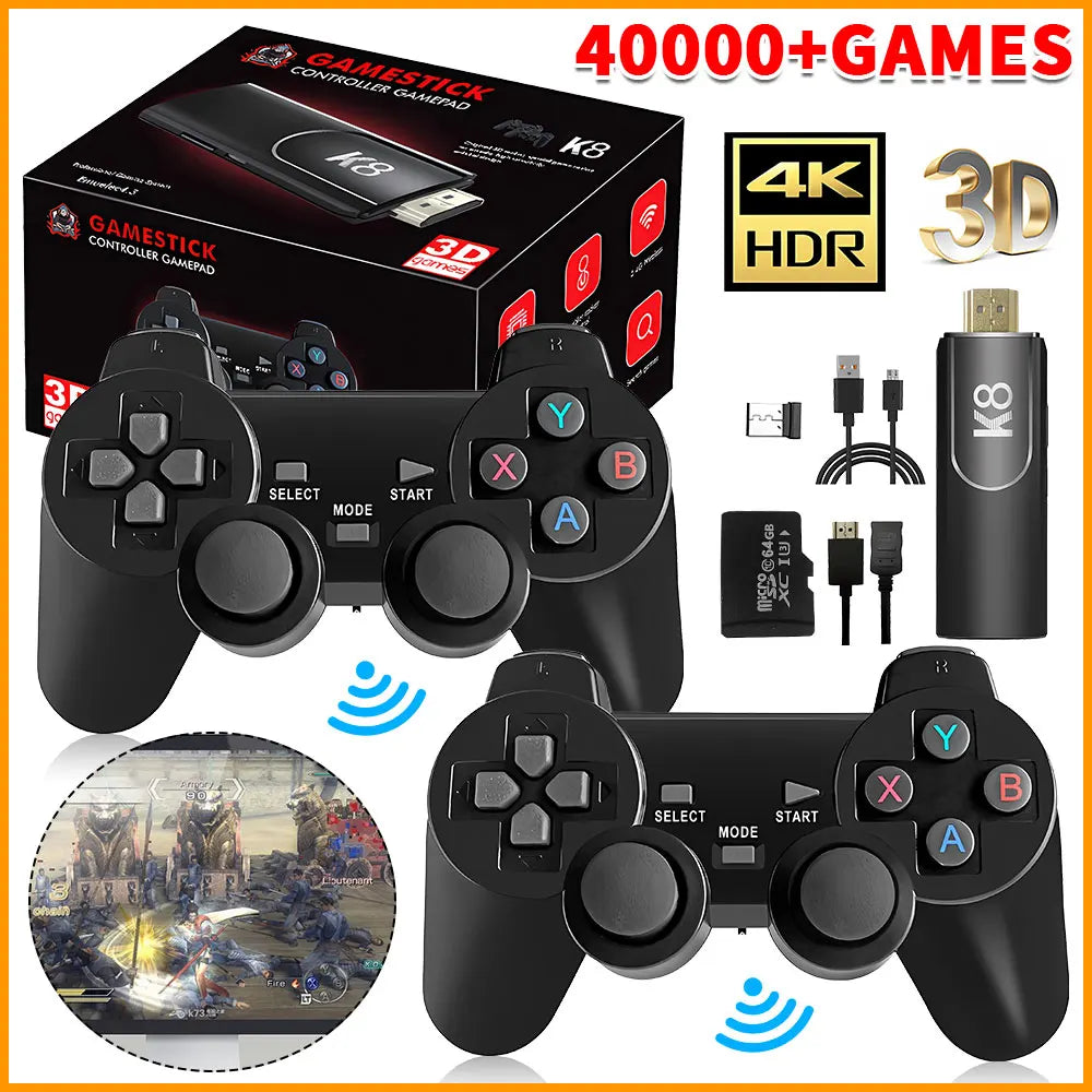 4K HD K8 Gamepad 64G Retro Video Game Console 40000+ Game 40+ Emulator Dual Wireless 2.4G Controller Retro Console Kids Gift Gam