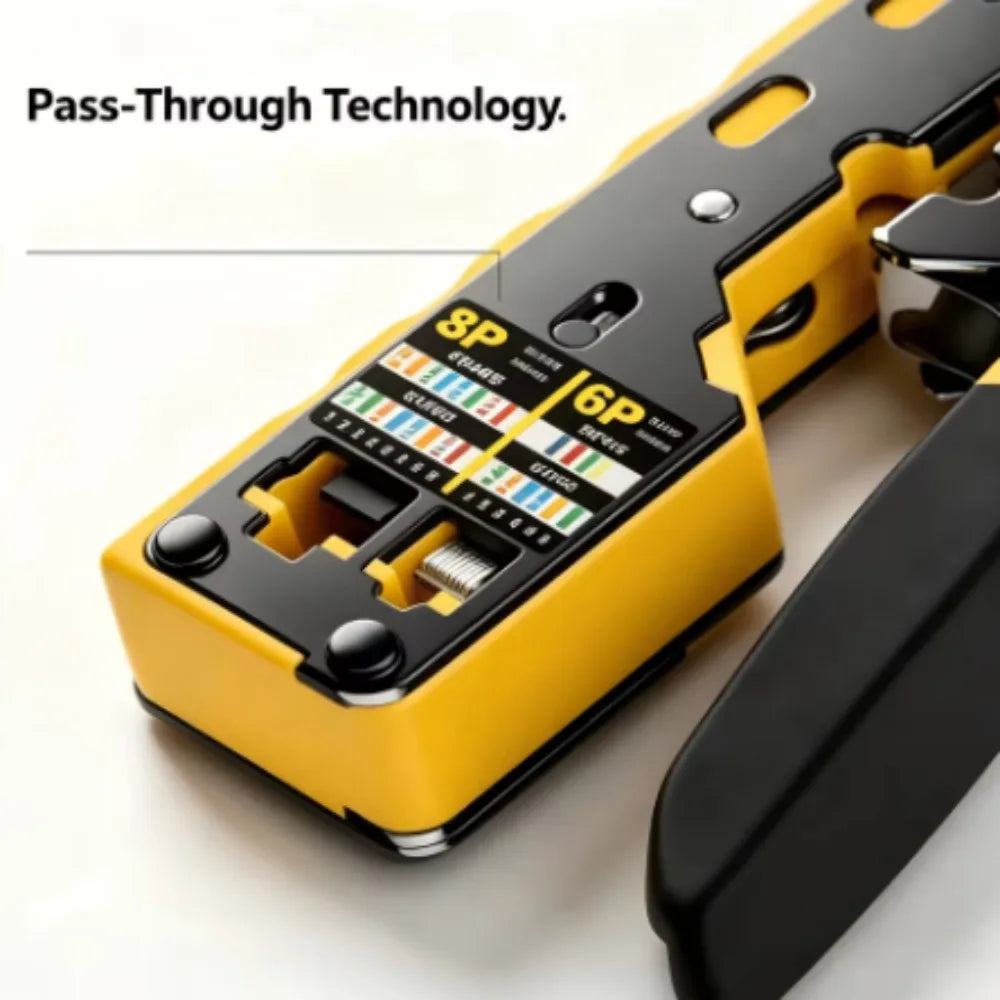 BEECHIP RJ45 Crimp Tool Pass Through Ethernet Crimping Tool for Cat6 Cat5 Cat5e RJ45 Connectors with Replacement Blade