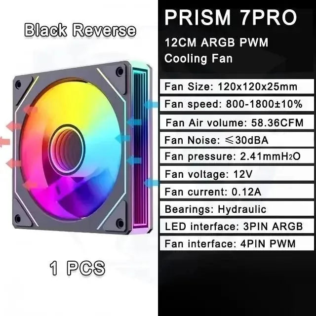 PRISM 4 RS 12cm ARGB 4 Pin Computer Case Fan Quiet Cooling 12V Large Air Volume 1200RPM for Desktop Gaming PC Build
