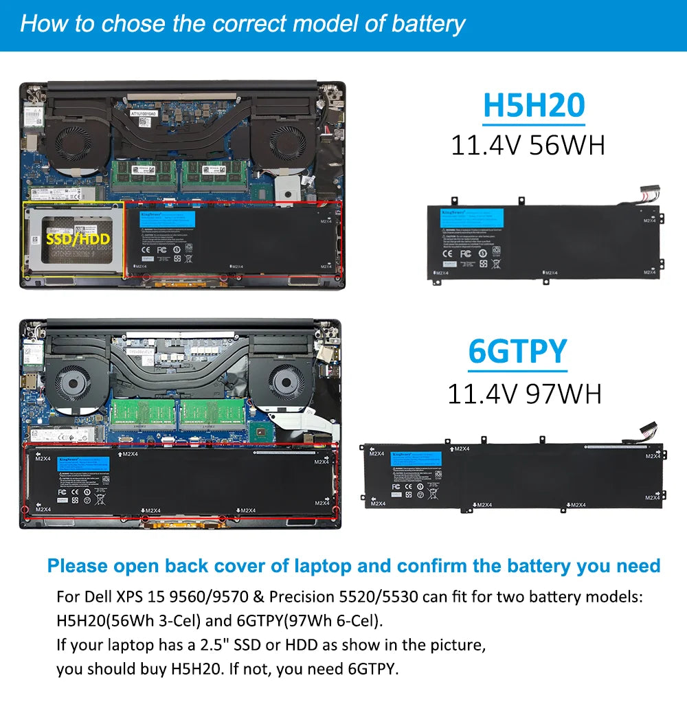 KingSener New 6GTPY 11.4V 97WH Laptop Battery For DELL XPS 15 9570 9560 7590 For DELL Precision 5520 5530 Series Notebook H5H20