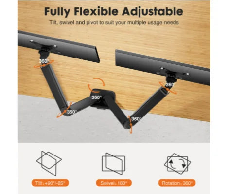 Dual Monitor Stand Arm, Gas Spring 2 Monitor Desk Mount Adjustable Height Swivel VESA Bracket With Clamp And Grommet Base Fits