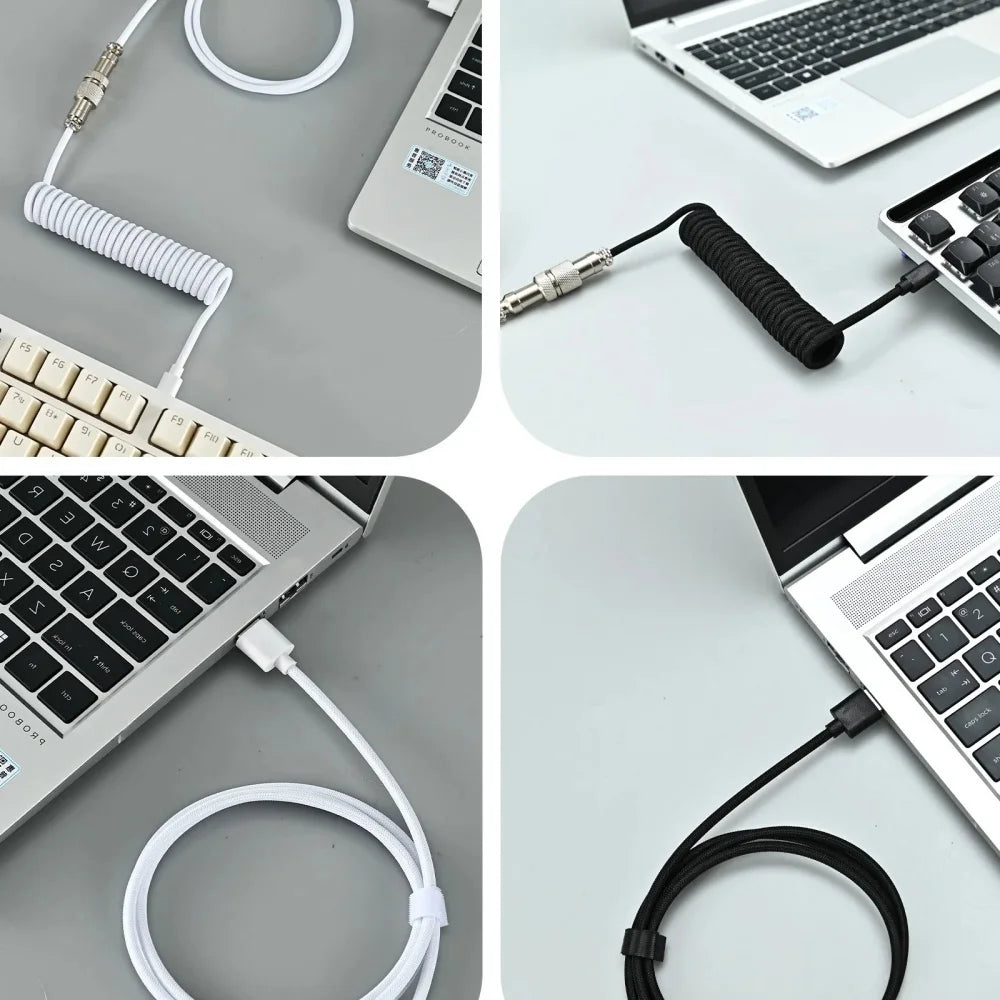 USB Type C Mechanical Keyboard Coiled Cable Hardware Linker Computer Aviation Mechanical Cable Spiral Gaming USB Keyboard Cable