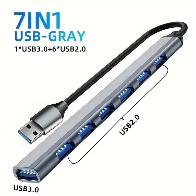 USB C Hub 3 0 Aluminum 7 in 1 USB Extender Splitter with 1 USB 3 0 Port 4 USB 2 0 Ports and 2 USB C Ports for Laptop PC