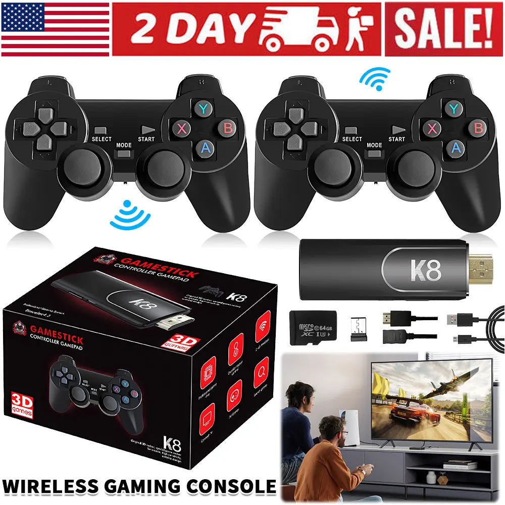 4K HD K8 Gamepad 64G Retro Video Game Console 40000+ Game 40+ Emulator Dual Wireless 2.4G Controller Retro Console Kids Gift Gam