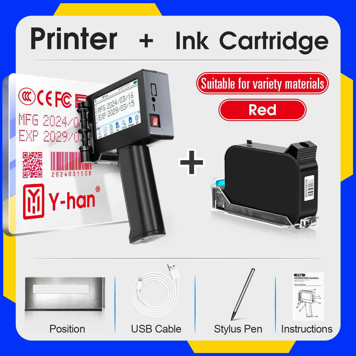 Yhan 12.7mm Portable Inkjet Printer Unencripted for Expiry Date Barcode QR Code Batch Numbers Best Value Logo Printing