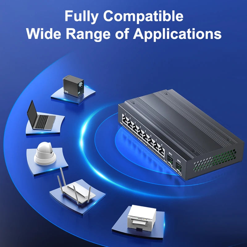 HORACO 2.5G Network Switch 8 Port Ethernet Switch with 2*10G SFP+ Plug and Play Fanless Homelab Switch