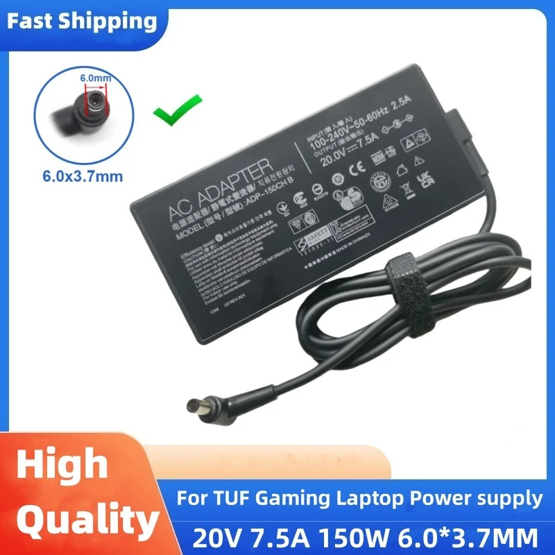 20V 7.5A 6.0*3.7MM 150W AC Adapter Charger Laptop Power Supply For ASUS TUF Gaming F15 FX506LH-HN236W ADP-150CH B G731GT GL531GT