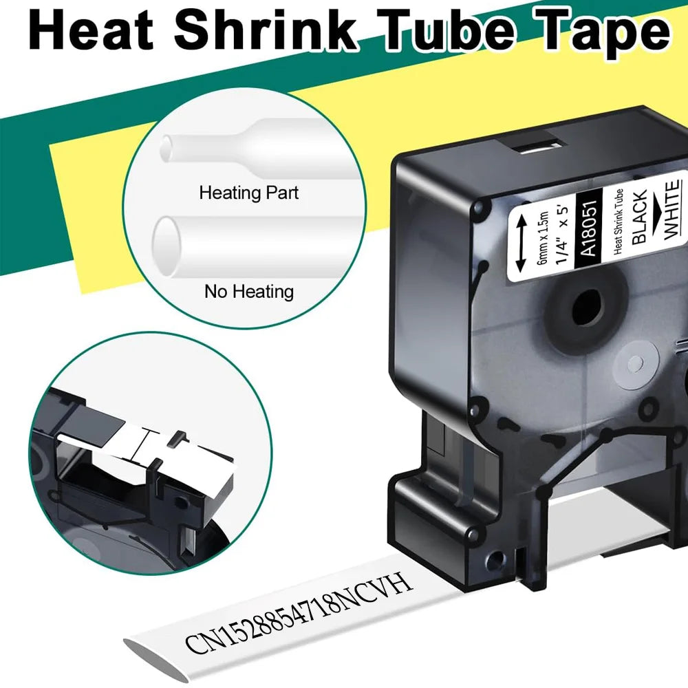 6~24mm Compatible Dymo Heat Shrink Tube Tapes 18051 18052 18053 18054 18055 18056 18057 18058 for Rhino 4200 5200 Label Maker