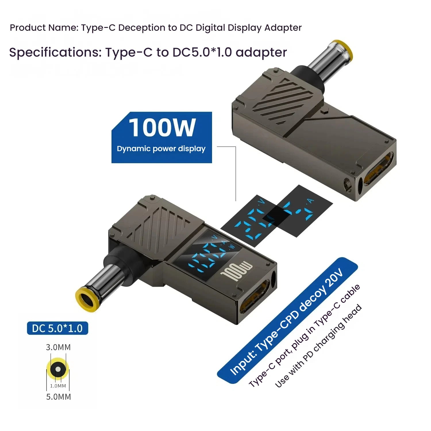 PD 100W Laptop Power Charger Converter Female Type-C To DC Male Jack Plug Supply Adapter Connector 5A For Notebook Computer PC