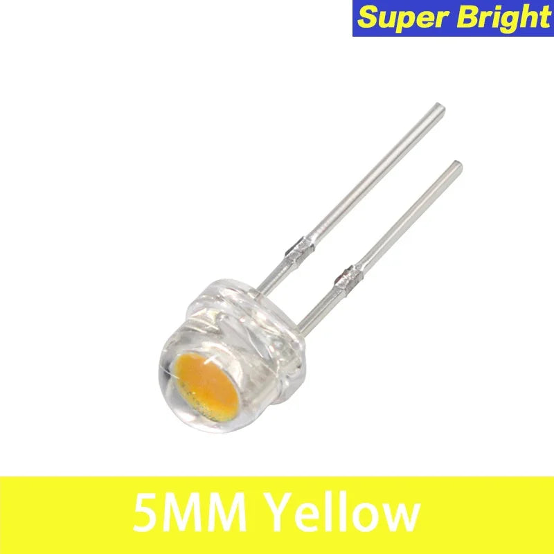 50/100PCS Straw Hat LED 5mm Super Bright LED Diode F5 Light Emitting Diode Blue Green Red Yellow White, for DIY Electronic