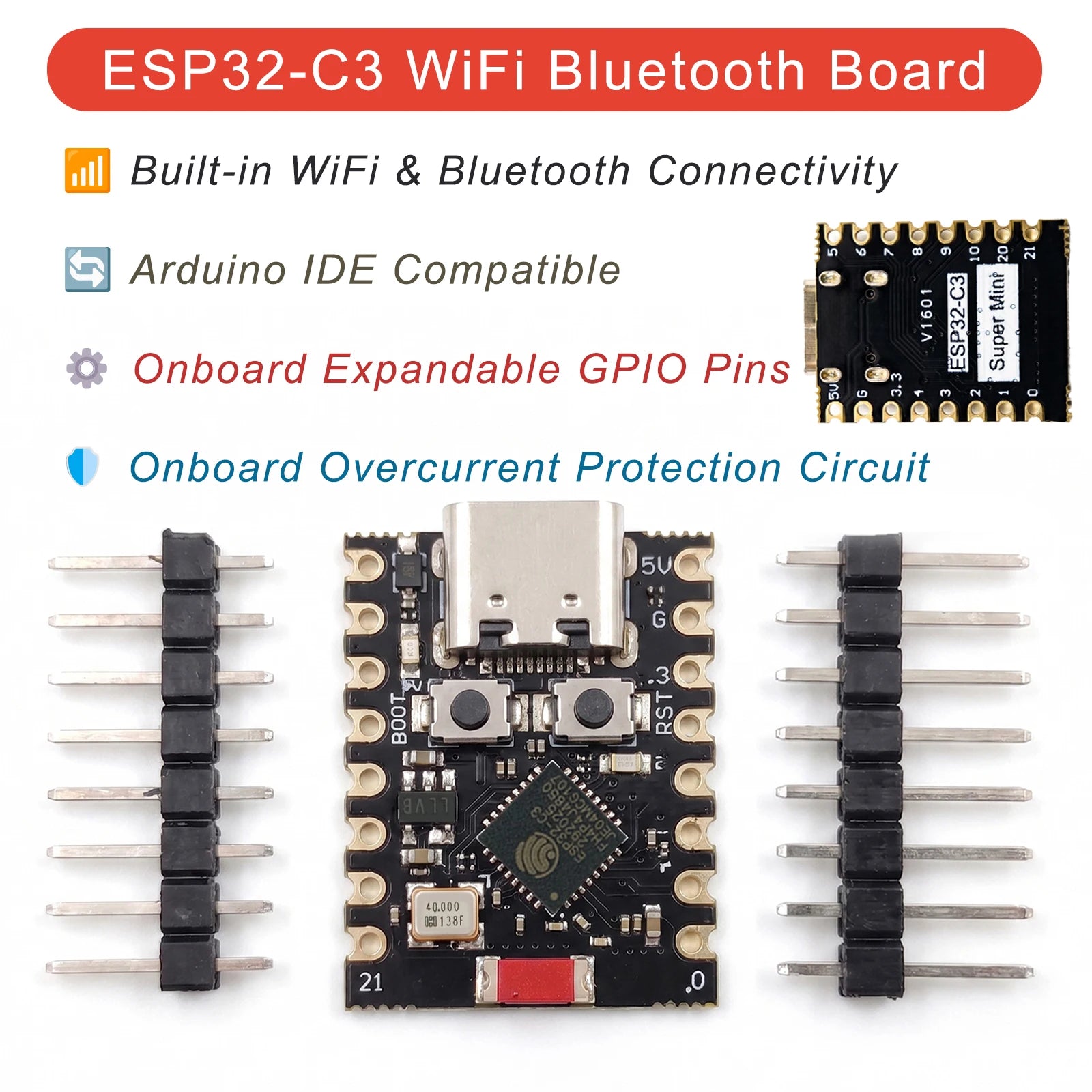 1-10PCS ESP32-C3 SuperMini Development Board WiFi Bluetooth-Compatible RISC-V Type-C for Arduino IOT Smart Home Module Efficient