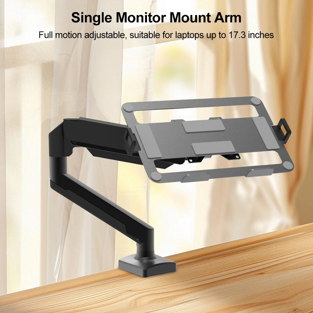 Aluminum Desktop Mount Fully Adjustable Laptop Desk Mount 2-9kg Gas Spring Arm Up To 17.3 Inch Laptop Tray Desktop Stand Clamp