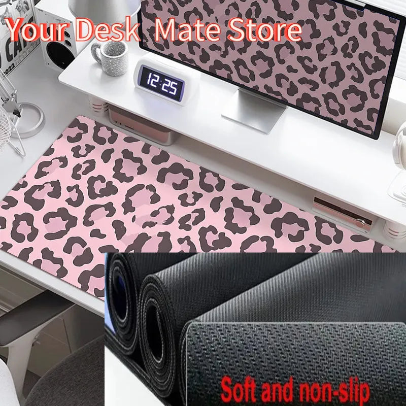 Pink Leopard Print Mouse Pad HD Printing Large Seaming Waterproof Mouse Pad Anti-slip Gaming Mouse Pad