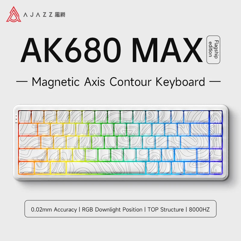 AJAZZ AK680 MAX Magnetic Axis Gaming Mechanical Keyboard 0.02mm accuracy 0.125ms ultra-low latency | 8K return rate 32K scan rate 8KHz return Quick triggering/resetting of aluminum alloy positioning plate with precision adjus