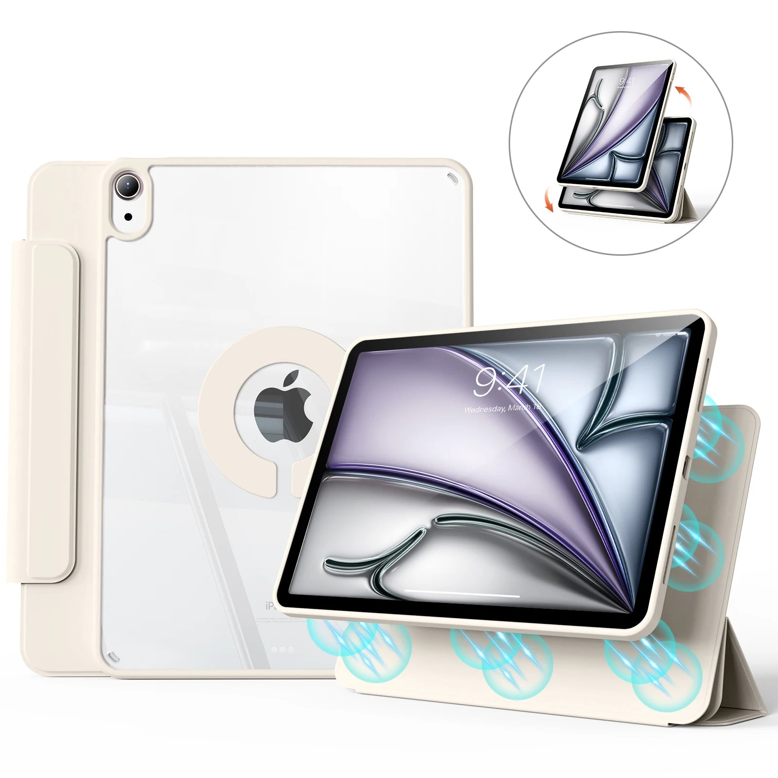 ZOYU For iPad Air 11 Air4/5 10.9 Magnetic Case, For iPad Pro 11 13 inch Mini6 10.2 9/8/7th Gen Rotate 360°Detachable Back Case