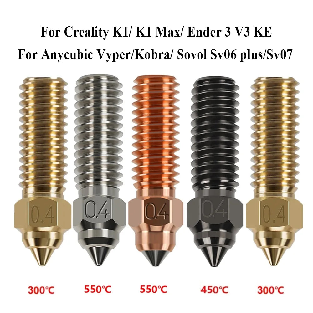 Nozzle For Creality K1 Max Ender 3 V3 KE CR-M4 Bimetal Plated Copper Hard Steel Brass For Vyper Kobra Sovol SV06 Plus/SV07