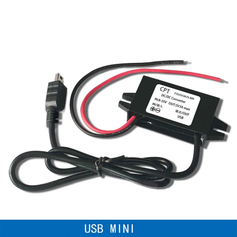 DC-DC 12V to 5V 3A 15W Car Power Converter Micro Mini USB Step Down Voltage Power Supply Output Adapter with Reverse Protection