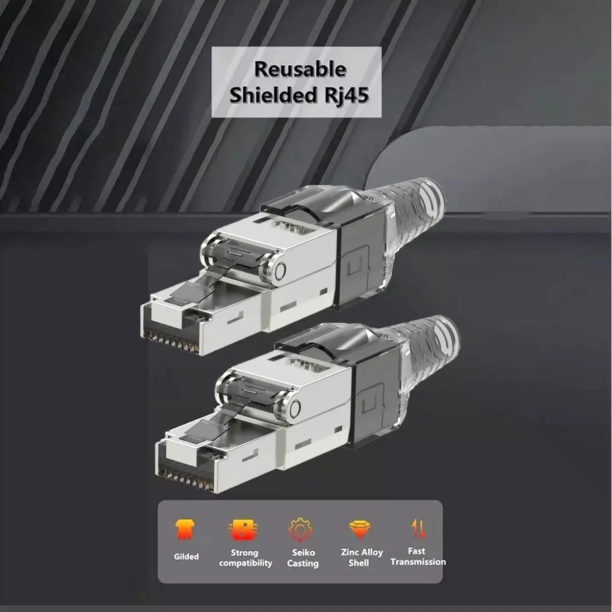 ZoeRax 10-Pack RJ45 Cat8 Cat7 Cat6a Connectors, Tool-Free Zinc Alloy Shielded Ethernet Termination Plugs for 23AWG SFTP Cables