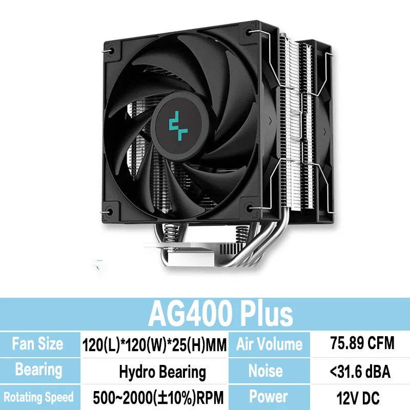 DeepCool AG400 Plus 4 Heat Pipe Dual Fan 220W CPU Cooler 120mm Fan Air Cooler for LGA1700 1851 AM5 AM4 CPU Air-Cooling Radiator